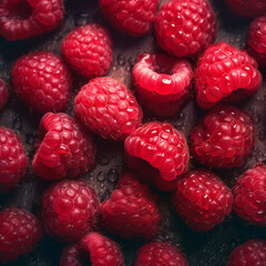 Natural fresh sweet red raspberry berries close up, Generative AI, generative artificial intelligence