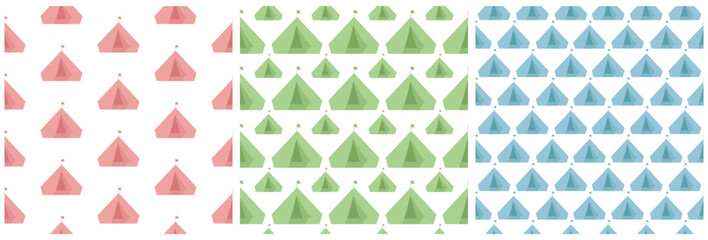 Set of Summer Camp Seamless Pattern Design of Camping and Traveling in Template Hand Drawn Cartoon Flat Illustration