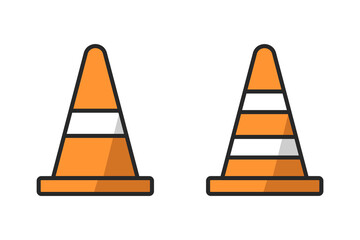 Orange safety cone vector icon set. Road divider with cones. Roadblock or Road barrier sign