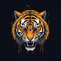 Tiger with lightning over eyes, logo style. Generative AI