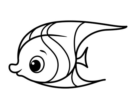 Fish Easy Coloring Page For Kids Cartoon Vector Illustration