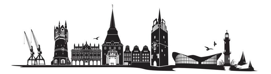 Illustration der Skyline von Rostock - obrazy, fototapety, plakaty