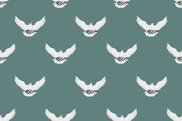 Dove of Peaceseamless pattern. Endless ornament with Doves with olive branch. Wallpaper and bed linen print. Stop the war concept. Vector illustration.  