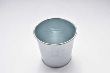 Steel plant pot with White background.Flower pot on White background.Steel plant pot.Planting equipment  element.Empty Container.Sliver cup isolated.