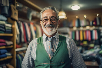 Fototapeta premium Illustration of retired senior working in grocery store
