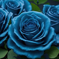beautiful, perfect iridescent blue and turquoise roses, generative Ai