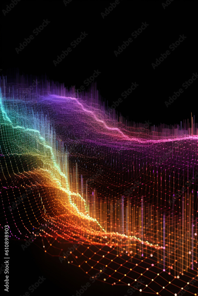 Poster a time-lapse photograph capturing the movement of stock market chart lines over a period of time, il
