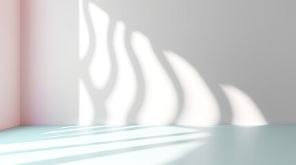 shadows and sunlight on a wall and flooring, pastel colors, shadows of trees and windows, generative ai