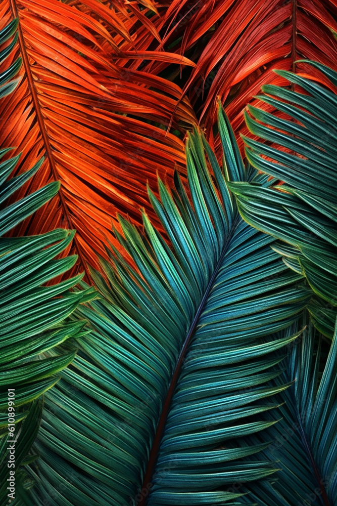 Poster  A close-up photograph of abstract palm leaf veins and textures, highlighting the intricate details and organic patterns found in nature.  Generative AI technology.