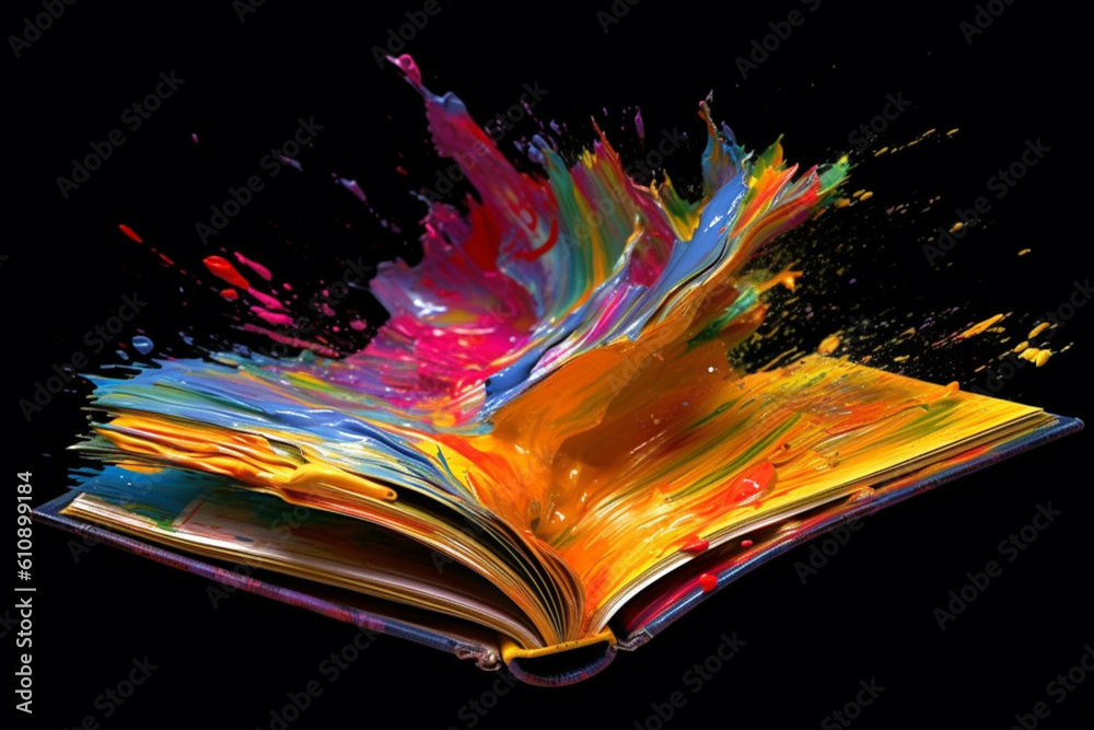 Leinwandbilder an abstract painting of a book with vibrant and expressive brushstrokes, symbolizing the power of im
