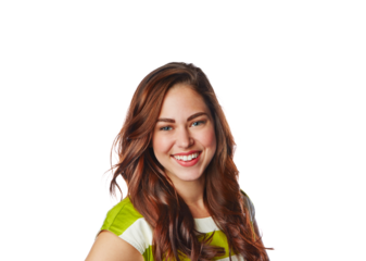 Face, fashion and happy woman in dress isolated on a transparent png background. Portrait, clothes and female person or model from Norway with happiness, style and trendy, cool clothing and outfit.