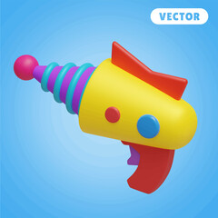 space gun 3D vector icon set, on a blue background