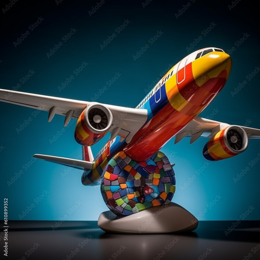 Poster  An abstract sculpture of airplanes created using unconventional materials or unique perspectives, showcasing the creativity and innovation in aviation design.  Generative AI technology.