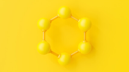 Yellow Molecular chemical formula. Ball and Stick chemical structure model on Yellow background. Concept science or Cosmetic industry.  Minimal idea concept. 3d Render.