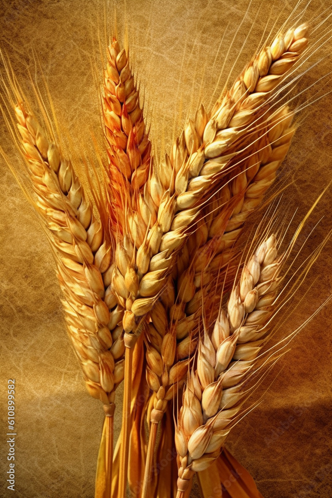 Poster an artistic illustration of wheat ears against a textured background, showcasing the intricate detai