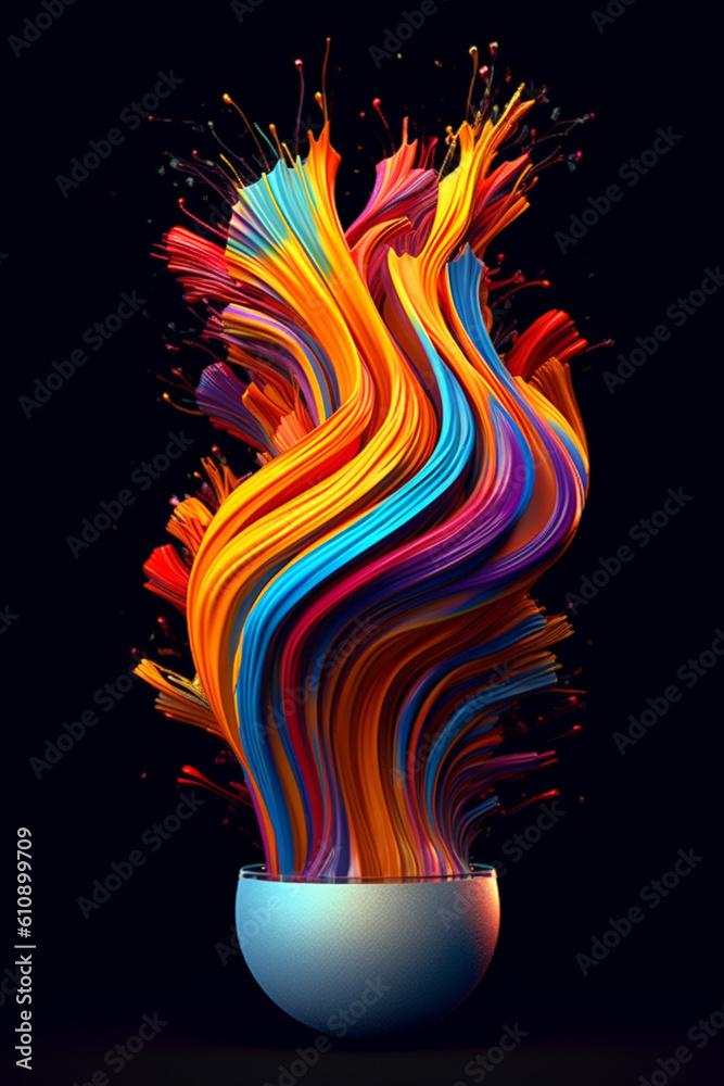 Aufkleber   digital artwork of an abstract object composed of vibrant colors and fluid lines, evoking a sense of movement and energy.  Generative AI technology.
