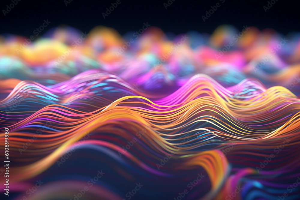 Poster a digital illustration of abstract waves or vibrations, symbolizing the energetic frequencies and re