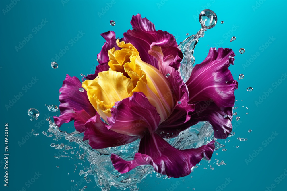 Poster an vibrant photograph of a radicchio splashed in bright paint, symbolizing freshness and health. gen