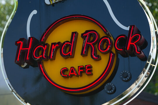 Hard Rock Cafe logo in Bucharest, Romania. photo taken in June 2023.