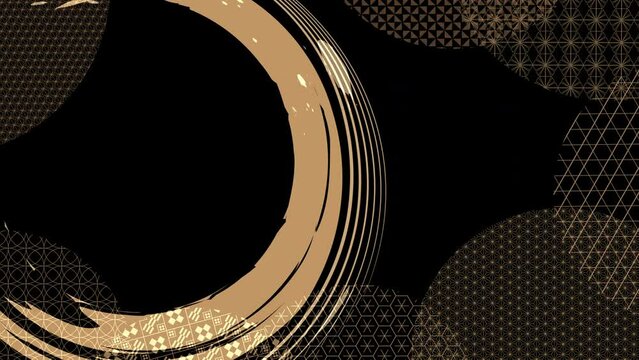 重なり合う円形の和柄アニメーション(金 ベージュ)