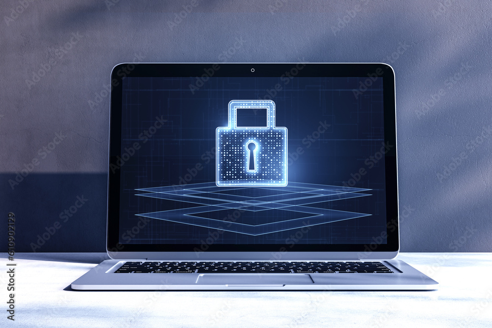 Poster secure personal information, data privacy, hacking and login attempt concept with digital closed pad