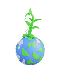 3d illustration of plant growing on earth