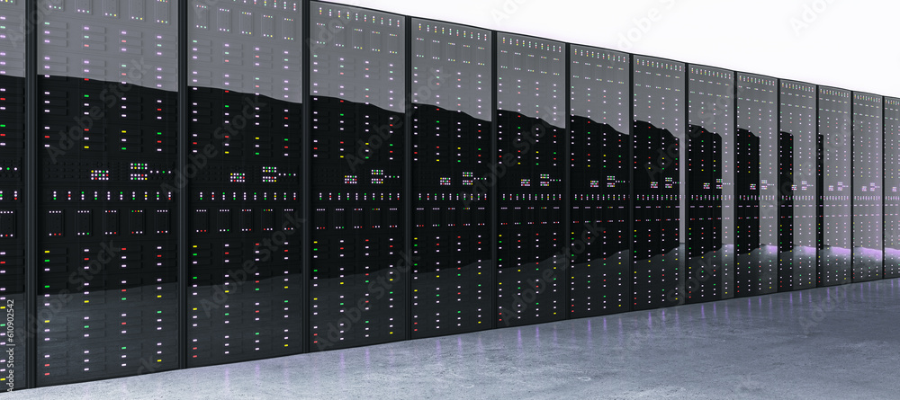 Aufkleber AI computing datacenter interior. 3D Rendering