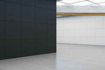 Minimalistic spacious empty tile interior with mock up place. 3D Rendering.