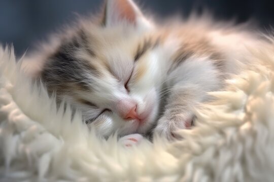 Cute adorable kitten sleeping on a bed created using generative AI tools