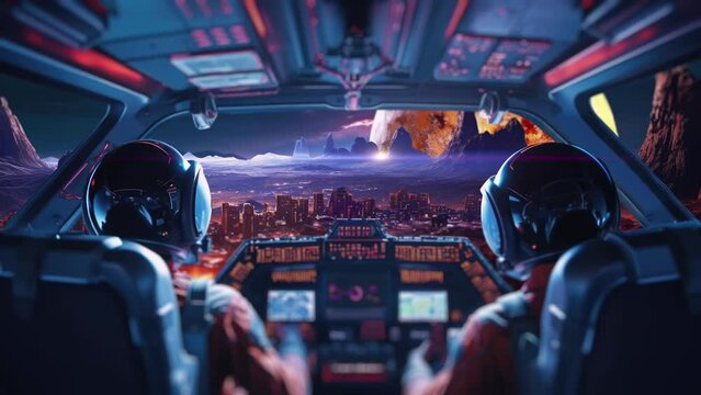 Astronauts land space shuttle on planet Mars 3D video cinematic animation