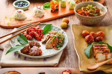 Buffet food is on the plate