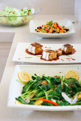 Buffet food is on the plate