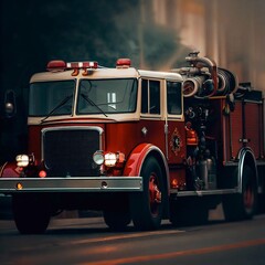 Fire engine extinguishing with foam and water Generative AI