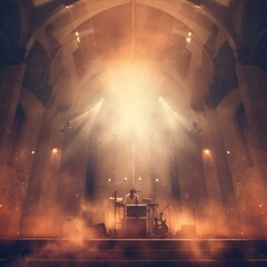 Empty Worship stage background with spotlights. Created with generative AI technology.