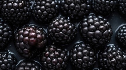 Blackberry with shiny water drops created using generative AI tools