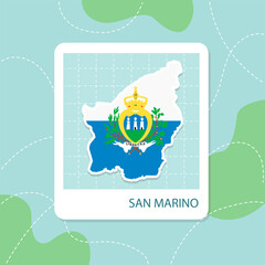 Naklejka premium Stickers of San Marino map with flag pattern in frame.