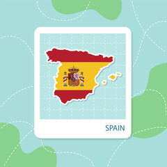 Stickers of Spain map with flag pattern in frame.