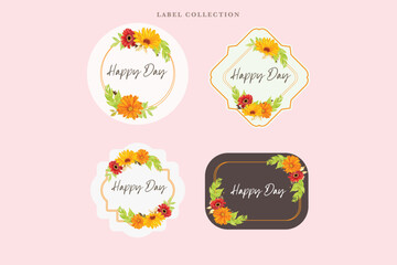 Floral label collection elements set