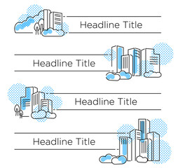 フラットな線画イメージ都市の景観イラストのある見出しタイトル	
