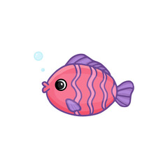 cartoon pink fish on a white background. Vector illustration