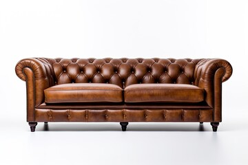 Brown leather sofa on white background created using generative AI tools