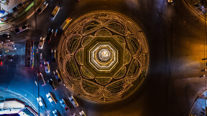 Aerial view of Ancient pagoda architecture Wat Sam Pluem at Historical city Ayutthaya, Thailand