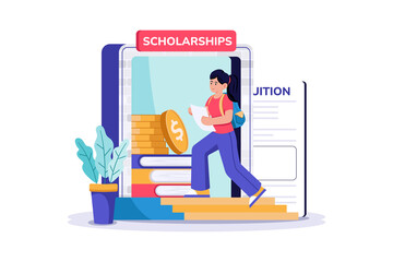 A college student applies for scholarships to help pay for tuition