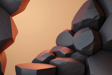 Striking Visuals: Geometric Stone and Rock Background Setting the Stage for the Minimalist Podium Showcase - 3D Rendering