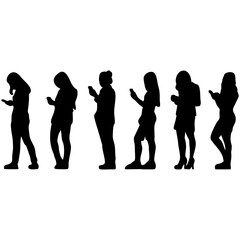 silhouette of woman standing playing mobile phone