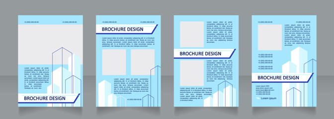 Property blue blank brochure design. Planning for building. Template set with copy space for text. Premade corporate reports collection. Editable 4 paper pages. Calibri, Arial fonts used