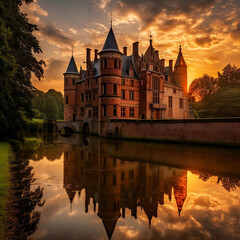 Obraz premium Doorwerth Castle on sunset