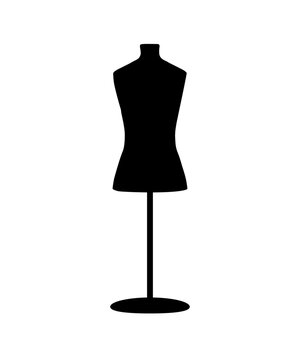 Retro clothing mannequin black vector silhouette. Vintage female dummy dress mannequin.