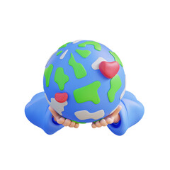 3d illustration hand holding earth lover