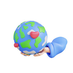  3d illustration hand holding earth lover